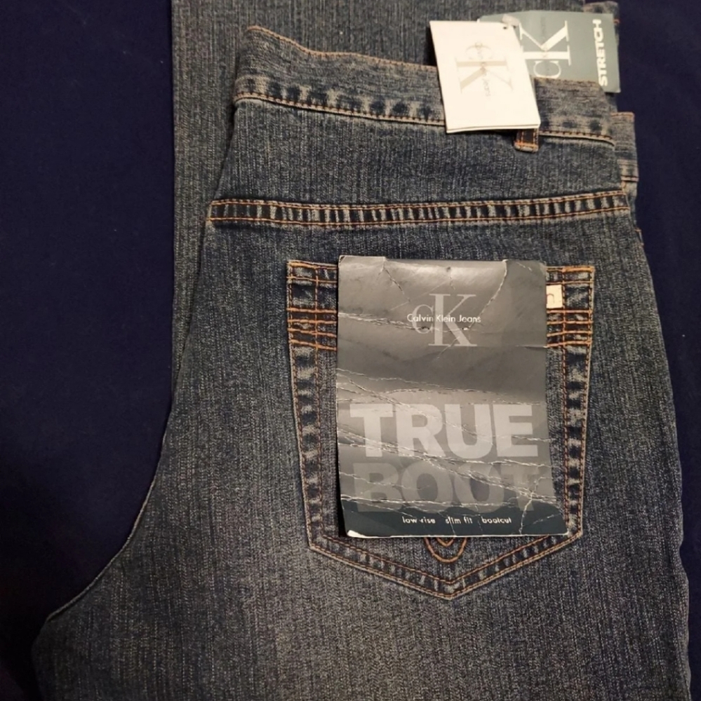 CALVIN KLEIN TRUE BOOT JEANS 33W 31 INSEAM- JR 13 Slim Cut/Stretch/Low Rise NWT